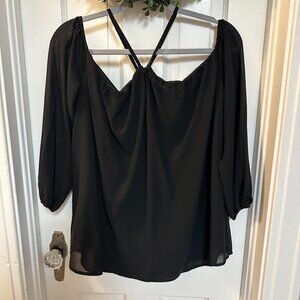 Vemvan Black Off Shoulder Blouse w/Sheer Sleeves-Size XL